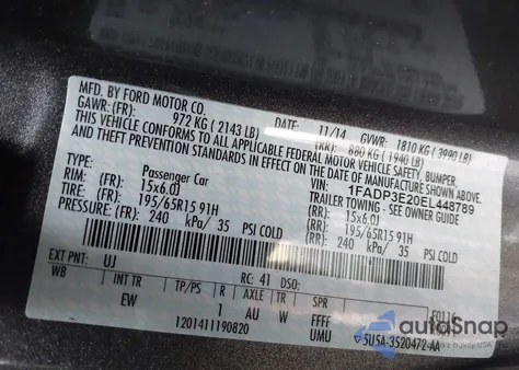 2014 Ford Focus S из США, поврежденный, VIN 1FADP3E20EL448789